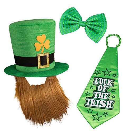 Whaline St. Patrick's Day Leprechaun Hut Kobold Zylinder und Bart, Große Schlips und Glückliche Krawatte für Irish St Patrick's Day Kostümparty Kostüm Zubehör Party Favors Dekoration Whaline St. Patrick's Day Leprechaun Hut Kobold Zylinder und Bart, Große Schlips und Glückliche Krawatte für Irish St Patrick's Day Kostümparty Kostüm Zubehör Party Favors Dekoration von Whaline