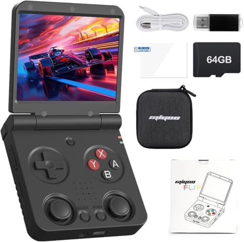 Whatsko Miyoo-Flip V2 Handheld Spielkonsole,MiyooFlip V2 Retro Konsole 3.5 Inch IPS Screen Linux System 64G TF Card 4000+ Games 3000mAh,Unterstützung HD TV Output 2.4/5G WiFi Bluetooth 4.2 (Schwarz) von Whatsko