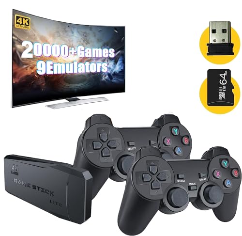 Whatsko Retro Konsole Spielkonsole Game Stick,20000+ Spielen Videospielkonsole mit 2 Gamepads,Plug and Play Game Stick 4K HD Wireless Controller Ausgang für TV Computer Projektor(64G) von Whatsko