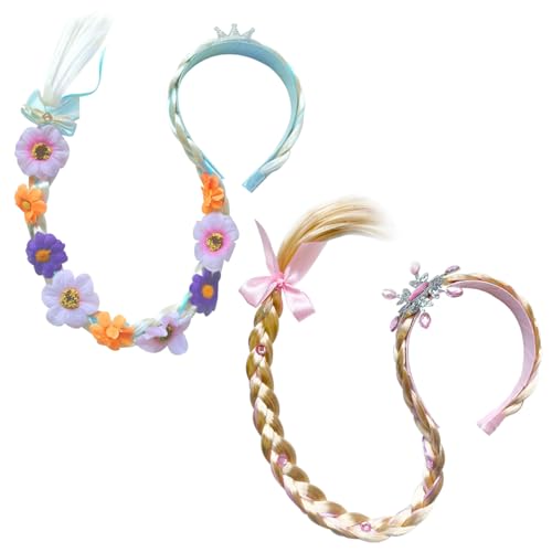 2 Stück Haarreif Prinzessin Zopf, Haarreifen Mädchen, Geflochtene Prinzessin Perücken, Dress Up Zubehör Mädchen Perücke Prinzessin Perücke Zopf für Geburtstag Party Cosplay(Rosa) von Whcctl