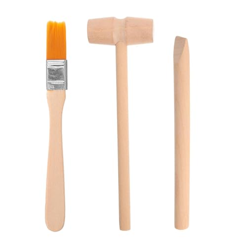 4 Stück Kinder Graben Werkzeuge, Archäologische Werkzeuge, Kleiner Pinsel Meißelhammer, Holz-Grabwerkzeuge, Ausgrabungswerkzeug-Set, für die Erforschung und das Wissenschaftliche Spiel von Kindern von Whcctl