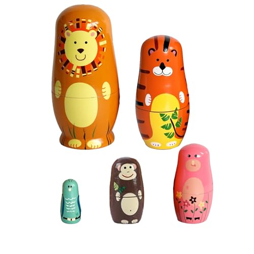 Whcctl 5er-Satz Matroschka, Matroschka für Kinder, Matroschka Puppen, Russische Nistpuppen, Matrjoschka Puppen Holz, für die Dekoration oder als Geschenk (Tiger) von Whcctl
