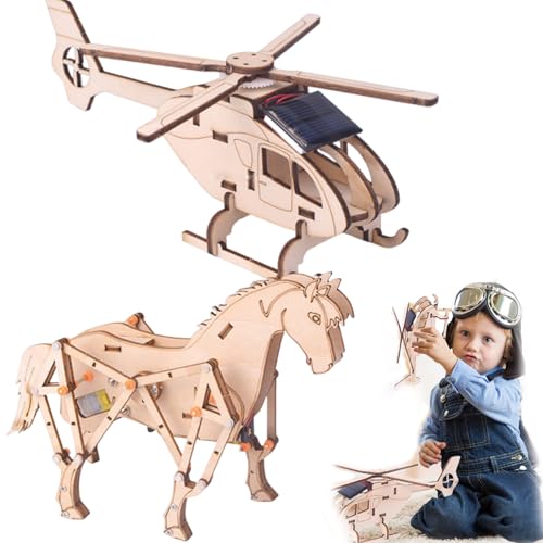 Kreatives Spielzeug für Kinder zum Selbermachen, 3D-Puzzles für Erwachsene, 3D-Holzpuzzles, Selbstbau-Set, Holzbasteln für Kinder (Flugzeug+Pferd) von Whimsyard