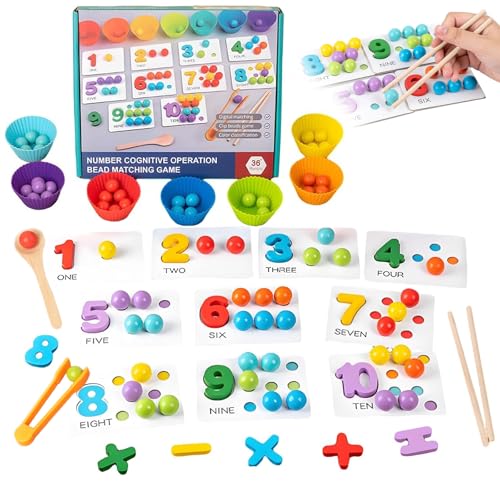 Whimsyard Arithmetik-Spielzeugset, Digitales Lernen Aus Silikon Mit Perlen, Essstäbchen Und Löffeln, Mathe-Perlen, Zählspielzeug, Lernperlen, Zahlenblöcke Als Kindergeschenk (1 Set) von Whimsyard