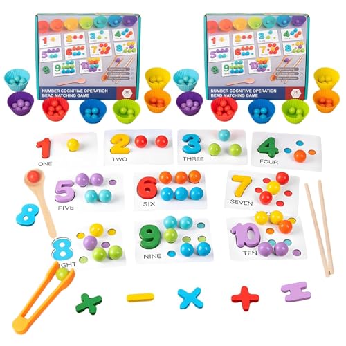 Whimsyard Arithmetik-Spielzeugset, Digitales Lernen Aus Silikon Mit Perlen, Essstäbchen Und Löffeln, Mathe-Perlen, Zählspielzeug, Lernperlen, Zahlenblöcke Als Kindergeschenk (2 Sets) von Whimsyard