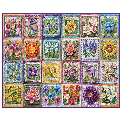 White Mountain Blumenhäkelpuzzle 1000 Teile Frühling Puzzle für Erwachsene Großeltern von White Mountain