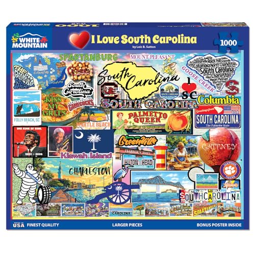White Mountain I Love South Carolina Puzzle 1000 Teile American Collage Puzzle für Erwachsene und Familien von White Mountain
