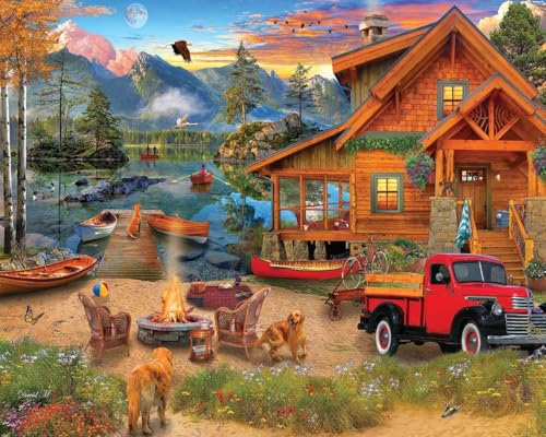 White Mountain Puzzles Lake Retreat 1000 Teile Puzzle Scenic Cabin Puzzle von White Mountain