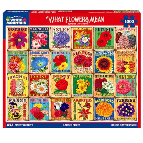 White Mountain What Flowers Mean 1000 Teile Puzzle Einzigartige Kunst Collage Puzzles für Senioren und Erwachsene White Mountain What Flowers Mean 1000 Teile Puzzle Einzigartige Kunst Collage Puzzles für Senioren und Erwachsene von White Mountain