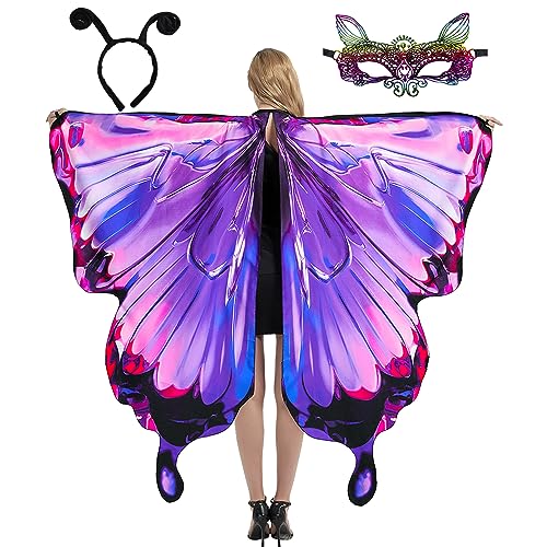 WhiteUniQoon Schmetterlingskostüm für Damen, Erwachsene Schmetterlingsflügel Halloween-Kostüme für Damen, mit Spitzenmaske und Stirnband, #007, Free WhiteUniQoon Schmetterlingskostüm für Damen, Erwachsene Schmetterlingsflügel Halloween-Kostüme für Damen, mit Spitzenmaske und Stirnband, #007, Free von WhiteUniQoon