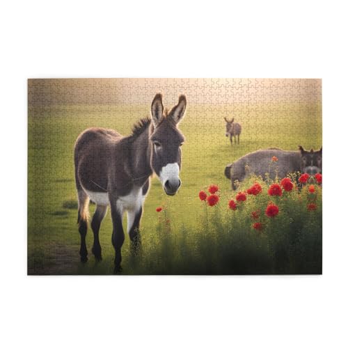 Jigsaw Puzzles1000 Teile Whjdpp Esel und Blumenbild Pädagogische Intellektuelle Holzpuzzles, lustige Puzzles, Stressabbau-Spiel von Whjdpp
