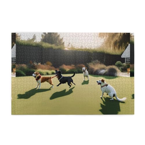 Jigsaw Puzzles1000 Teile Whjdpp Hunde spielen auf dem Rasen Bild Pädagogische Intellektuelle Holzpuzzles, lustige Puzzles, Stressabbau-Spiel von Whjdpp