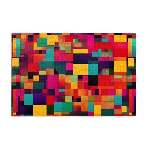 Puzzles1000 Teile Whjdpp Bunte Quadrate Bild pädagogische intellektuelle Holzpuzzles, lustige Puzzles, Stressabbau-Spiel von WHJDPP
