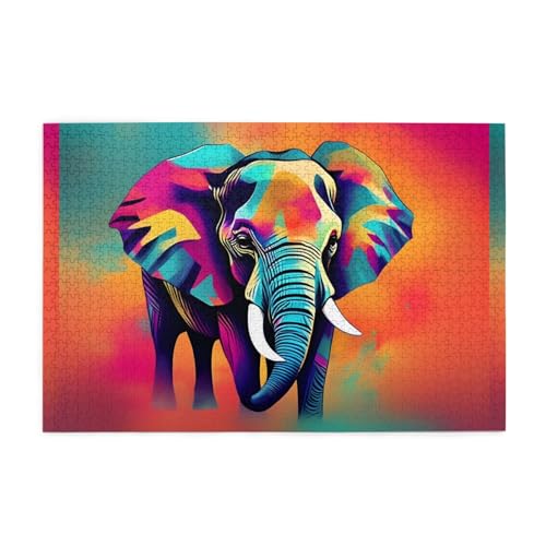 Puzzles1000 Teile Whjdpp Buntes Elefantenbild pädagogische intellektuelle Holzpuzzles, lustige Puzzles, Stressabbau-Spiel von Whjdpp