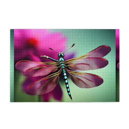 Puzzles1000 Teile Whjdpp Libelle auf der Blume Bild Pädagogische Intellektuelle Holzpuzzles Lustige Puzzles Stressabbau-Spiel von Whjdpp