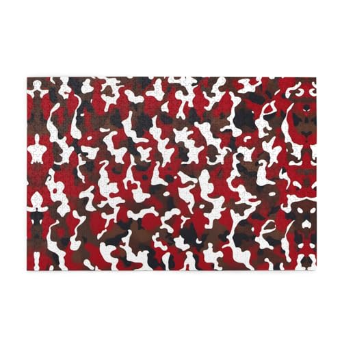 Puzzles1000 Teile Whjdpp Red Camo Bild Pädagogisches Intellektuelles Holzpuzzles, lustige Puzzles, Stressabbau-Spiel von Whjdpp