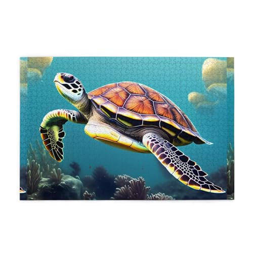 Puzzles1000 Teile Whjdpp Tiefseeschildkröte Bild Pädagogische Intellektuelle Holzpuzzles Lustige Puzzles Stressabbau-Spiel von Whjdpp