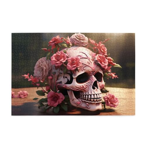 Puzzles1000 Teile Whjdpp Zucker Horror Schädel Blumen Rosenbild Pädagogische Intellektuelle Holzpuzzles Lustige Puzzles Stressabbau Spiel von Whjdpp