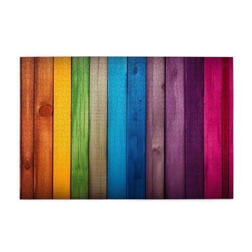 Whjdpp Puzzles, 1000 Teile, Regenbogenfarben, Holzhintergrund, Bildung, geistige Holzpuzzles, lustige Puzzles, Stressabbau-Spiel von Whjdpp