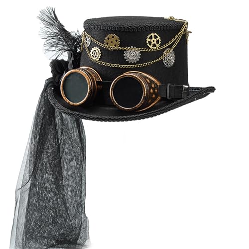 Eleganter, dunkler Netzschleierhut mit Metallausrüstung und Schutzbrille für Themenpartys, Fotografie, viktorianische Veranstaltung, Maskerade, Party, Kopfbedeckung für Damen und Herren, Unisex Eleganter, dunkler Netzschleierhut mit Metallausrüstung und Schutzbrille für Themenpartys, Fotografie, viktorianische Veranstaltung, Maskerade, Party, Kopfbedeckung für Damen und Herren, Unisex von Whltzf
