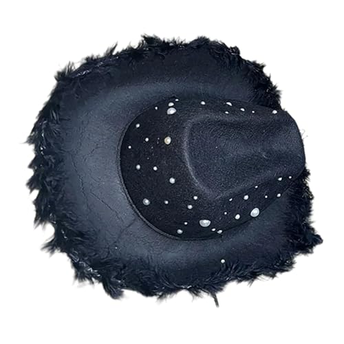 Hut mit Federbesatz und Strasssteinen, Dekoration, Musikfestival, Fedoras, Cosplay, Partyzubehör, pelziger Rand, Western-Panama-Partyhut von Whltzf