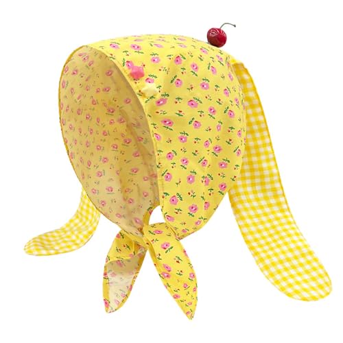 Whltzf Bandana mit Blumendruck, Kaninchenohren, stilvoller Hut, leichte Baumwolle, Haarabdeckung für Outdoor-Events, Kostümpartys, einfach zu tragende Ohren, Kopfbedeckung von Whltzf
