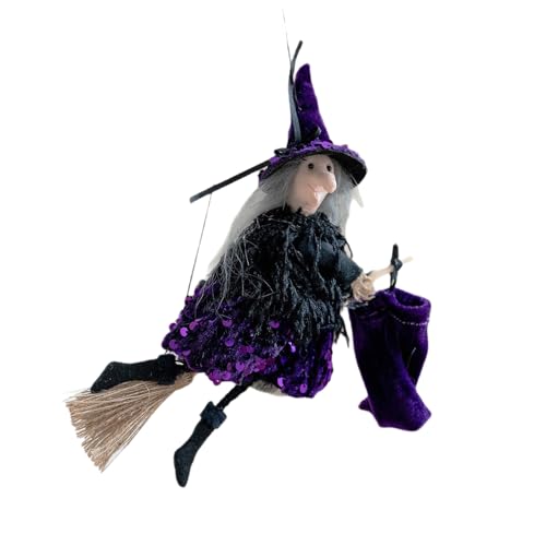 Whltzf Benutzerfreundliches Flanell-Hexenhut und Besen-Dekor-Set für Halloween-Partys in grünem Halloween, Eigentumsset, Flanell-Hexenhut, Zubehör von Whltzf