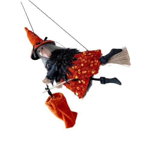 Whltzf Benutzerfreundliches Flanell-Hexenhut und Besen-Dekor-Set für Halloween-Partys in grünem Halloween, Eigentumsset, Flanell-Hexenhut, Zubehör von Whltzf