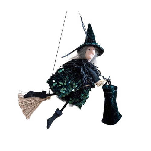 Whltzf Benutzerfreundliches Flanell-Hexenhut und Besen-Dekor-Set für Halloween-Partys in grünem Halloween, Eigentumsset, Flanell-Hexenhut, Zubehör von Whltzf