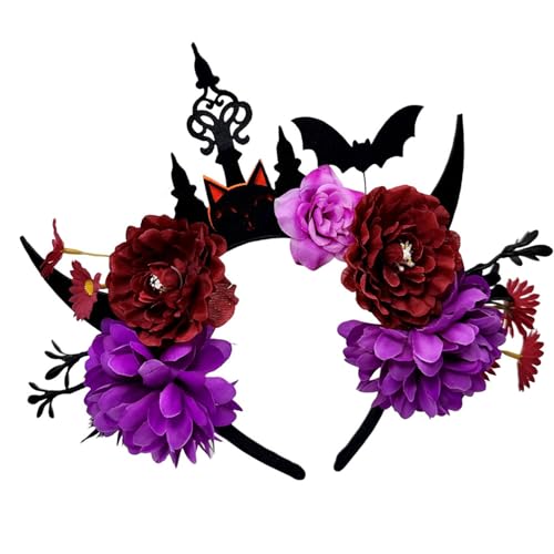 Whltzf Dark Series Blumen-Haarband mit Totenkopf-Dekorationen für Damen und Mädchen, Halloween-Kostüm, Event, Rollenspiel, Zubehör, Kopfschmuck, Halloween-Haarschmuck von Whltzf