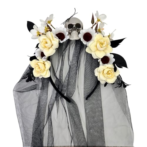 Whltzf Haarreif mit Blumenschädel und Totenkopf, Haarstyling-Zubehör, Halloween, Hexe für Erwachsene, Mottoparty, Fotografie, Kopfschmuck, Festival Whltzf Haarreif mit Blumenschädel und Totenkopf, Haarstyling-Zubehör, Halloween, Hexe für Erwachsene, Mottoparty, Fotografie, Kopfschmuck, Festival von Whltzf