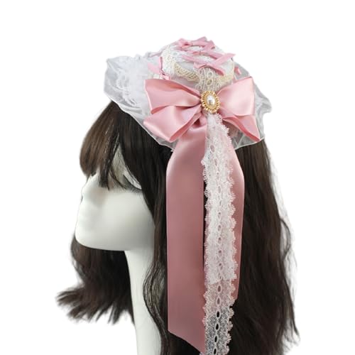 Whltzf Handgefertigte pelzige Hasenohren, kleiner Spitzenhut, Haarschmuck für Frauen, Rollenspiel, Kopfbedeckung, Anime-Kostüm, Zubehör, Themenparty, Kopfbedeckung von Whltzf