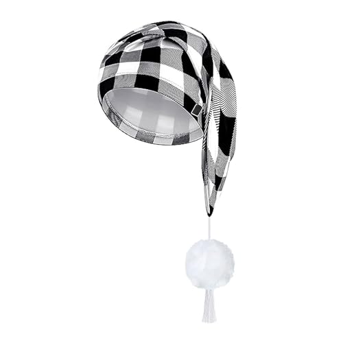 Whltzf Karierte Weihnachtsmannmütze, dicke Plaids für Urlaub, Komfort-Innenfutter, Weihnachten, Neujahr, Symbol, Kappe mit Pompons, Weihnachtsmützen für Herren von Whltzf