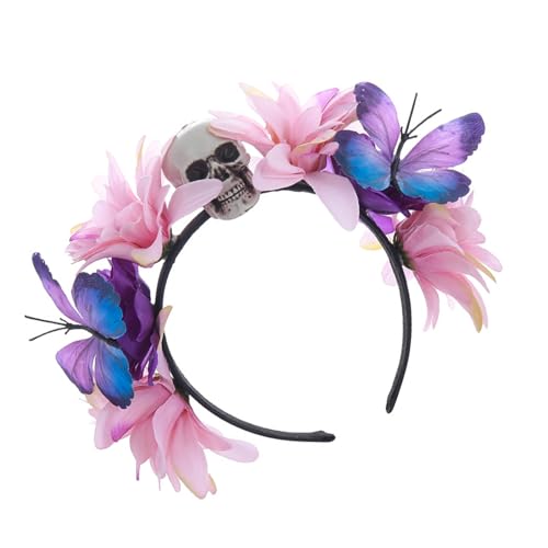 Whltzf Kreativer Totenkopf-Kopfschmuck, Schmetterlings-Blumen-Haarreif für Outdoor-Kostüme und Themenpartys, unverzichtbares Accessoire, Totenkopf-Party-Zubehör Whltzf Kreativer Totenkopf-Kopfschmuck, Schmetterlings-Blumen-Haarreif für Outdoor-Kostüme und Themenpartys, unverzichtbares Accessoire, Totenkopf-Party-Zubehör von Whltzf