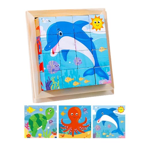3D-Würfel-Puzzle – nachhaltiges Bild Würfel-Puzzle | Würfel-Puzzle für das Vorschulalter, 6 Puzzles in 1 (16 Stück), Lernpuzzle mit Ablagefach für von Whnbuij