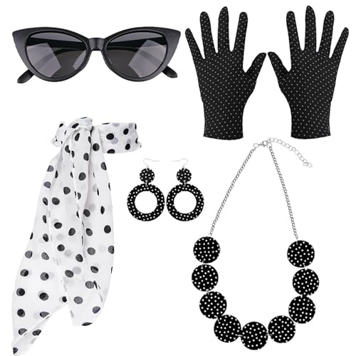 50er-Jahre-Kostümzubehör für Frauen – Set aus 5 Halsketten und gepunktetem Stirnband, Punktmuster der 1950er Jahre | 50er Jahre Schal, Haarband, Ohrringe und Handschuhe, Zubehör 50er-Jahre-Kostümzubehör für Frauen – Set aus 5 Halsketten und gepunktetem Stirnband, Punktmuster der 1950er Jahre | 50er Jahre Schal, Haarband, Ohrringe und Handschuhe, Zubehör von Whnbuij
