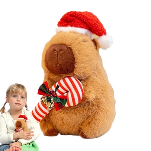 Capybara Plüschtier, Capybara Plüschtier Weihnachten - Cute Capybara mit Weihnachtsmannhut und Zuckerrohr | 9,8 Zoll Verspielter Begleiter, Plüschtiere für Bett, Sofa, Wohnzimmer von Whnbuij