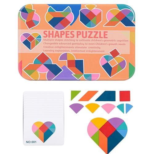 Gemusterte Blöcke für Alter von 3 bis 5 Jahren, Holzgemusterte Blöcke Set, Geometrische Formen Blockieren Tangram-Puzzles Lustiges Lernspielzeug für 3-5 Jahre, Puzzleset von Whnbuij