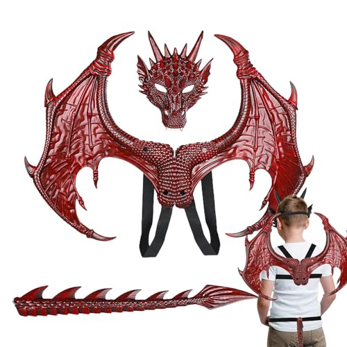 Halloween-Drachenkostüm für Drachenflügel, Kostüm-Set | Drachenflügelschwanz-Set für Gesichtsbedeckung, Drachenflügelschwanz, Halloween-Cosplay-Set von Whnbuij