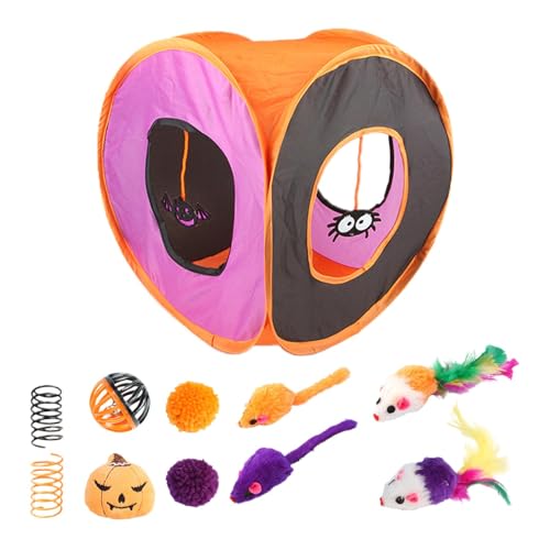 Interaktives Katzenspielzeug-Set – Tunnel und süßes Katzenspielzeug, Federbagguette, Federmaus und Halloween-Kugel | Faltbares Starter-Set für Kätzchen mit quadratischem K Interaktives Katzenspielzeug-Set – Tunnel und süßes Katzenspielzeug, Federbagguette, Federmaus und Halloween-Kugel | Faltbares Starter-Set für Kätzchen mit quadratischem K von Whnbuij