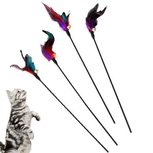 Interaktives Katzenspielzeug – buntes Katzenspielzeug mit Magie und Federn für Katzen mit Nachfüllpackungen für Glocke | interaktives Katzenspielzeug und natürliche Katzenfedern von Whnbuij