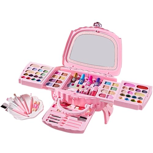 Kinder Make -up -Set - Spielzeuglippenstifttasche, Mini -Pinsel | 73-teiliges Glitter-Pulver-Sortiment, Bildungsrollenspiel-Kit, ein wunderschöner Gegenstand für Kleinkinder, perfekt für Prinzessin-Ko von Whnbuij