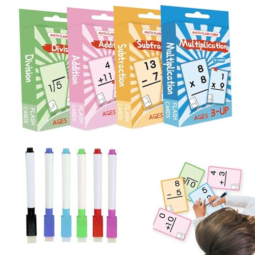 Mathematische Flash-Karten für Addition, Subtraktion, Multiplikation und Division, zeitgesteuerte mathematische Flash-Karten für Grundschüler, 144 farbige und löschbare mathematische Karten mit Mathematische Flash-Karten für Addition, Subtraktion, Multiplikation und Division, zeitgesteuerte mathematische Flash-Karten für Grundschüler, 144 farbige und löschbare mathematische Karten mit von Whnbuij