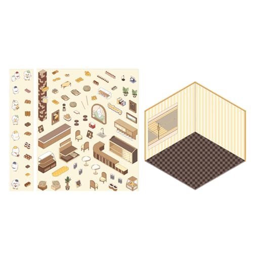 Miniatur-Hausaufkleber, Miniatur-Haus-Szenenaufkleber | Scrapbook House Abziehbilder Effekt – Cartoon-Hausaufkleber für und Mädchen, erstellen Sie Ihre eigenen von Whnbuij