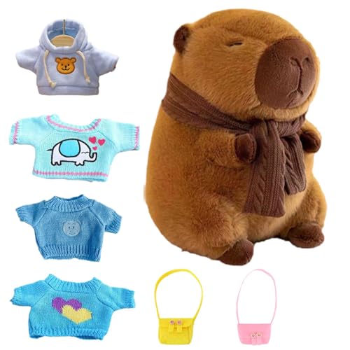 Plüsch-Kapybara mit Kleidung – Plüsch-Kapybara zum Anziehen, Plüsch-Kapybara |, gefülltes Capybara-Kostüm im - und Winterstil, niedliche Plüsch-Kapbara mit 4 Kleidern und von Whnbuij