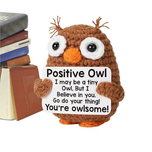 Positive gehäkelte Tiere, emotionale Unterstützende Eule - Handgemachte Häkelpuppe mit positiver Eule - Unterstützende Puppe Emotionales Stützspielzeug mit inspirierenden Worten für die von Whnbuij