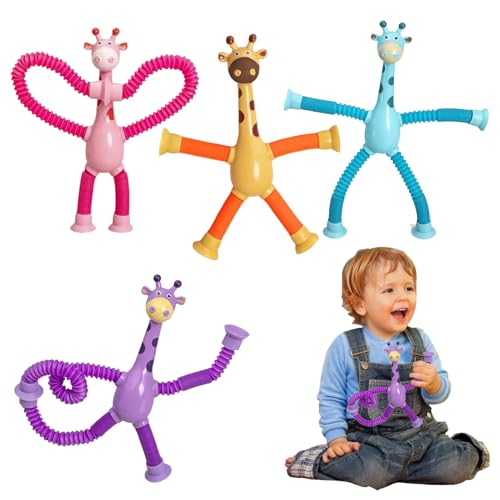 Saugautismus Spielzeug Pop Tube Zappelspielzeug - Saugnapfbecher Giraffe -Spielzeug, Osterkorbfüller | Puzzle-Saugnapfbecher-Form-Verschiebungs-sensorische Röhrchen, dehnbares Teleskop-Saugnapf-Tassen von Whnbuij