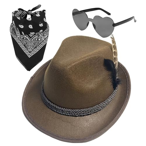 Whnbuij Alpenhut | 1 Set Fedora Oktoberfest Hut mit Kopftuch, Brille, Oktoberfest Kostüm Zubehör Erwachsene Deutscher Bayerischer Hut für Erwachsene Whnbuij Alpenhut | 1 Set Fedora Oktoberfest Hut mit Kopftuch, Brille, Oktoberfest Kostüm Zubehör Erwachsene Deutscher Bayerischer Hut für Erwachsene von Whnbuij