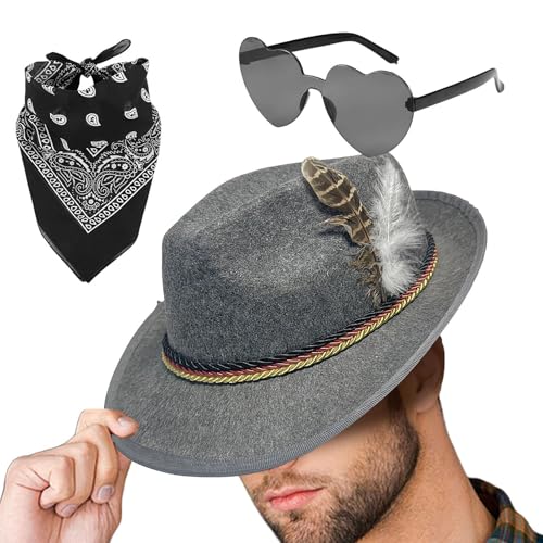 Whnbuij Bayerischer Hut, 1 Set Fedora Oktoberfest Hut mit Kopftuch, Brille – Oktoberfest Kostüm Zubehör Erwachsene Deutscher Bayerischer Hut für Erwachsene Whnbuij Bayerischer Hut, 1 Set Fedora Oktoberfest Hut mit Kopftuch, Brille – Oktoberfest Kostüm Zubehör Erwachsene Deutscher Bayerischer Hut für Erwachsene von Whnbuij