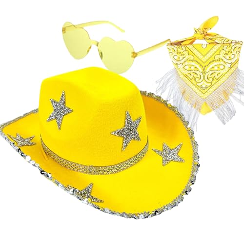 Whnbuij Cowboyhut mit Strass, Cowboyhut, Disco-Hut, Cowboyhut für Sonnenbrille in Herzform 3X - Cosplay-Set, glitzernder Cowgirl-Hut für Dis-Party Whnbuij Cowboyhut mit Strass, Cowboyhut, Disco-Hut, Cowboyhut für Sonnenbrille in Herzform 3X - Cosplay-Set, glitzernder Cowgirl-Hut für Dis-Party von Whnbuij